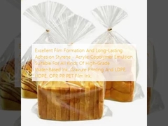 Esclusivo processo di formazione di pellicole e adesione duratura Emulsione di copolomero acrilico-stirene adatta a tutti i tipi di inchiostro ad acqua di alta qualità, stampa in gravura e inchiostro a pellicola LDPE, HDPE, OPP, PP, PET;